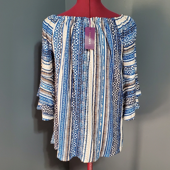 NWT Lascana Striped Blue Women's Blouse Bell Half Sleeves Women's Size 6 - Picture 3 of 8
